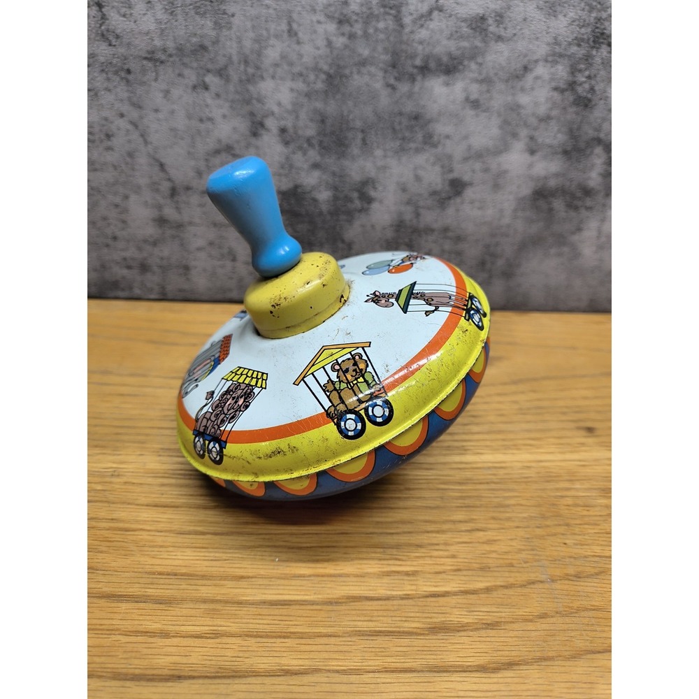 Vintage Ohio Art Push Spinning Top Circus Animal Train Theme Push Spin‎ Top